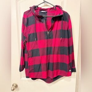 The North Face Red and Black Plaid Hooded 1/2 Zip Pullover MD